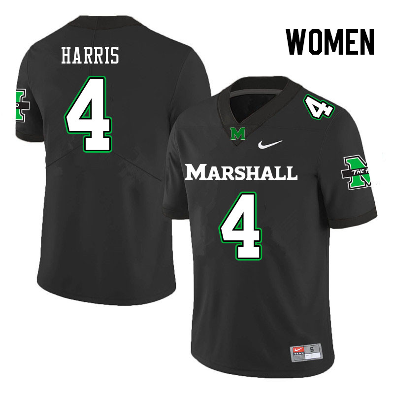 Women #4 DeMarcus Harris Marshall Thundering Herd College Football Jerseys Stitched-Black - Click Image to Close